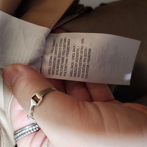 Isaac Mizrahi Live Faux Leather Shacket Camel Button Down Oversized Medium - Picture 8 of 11